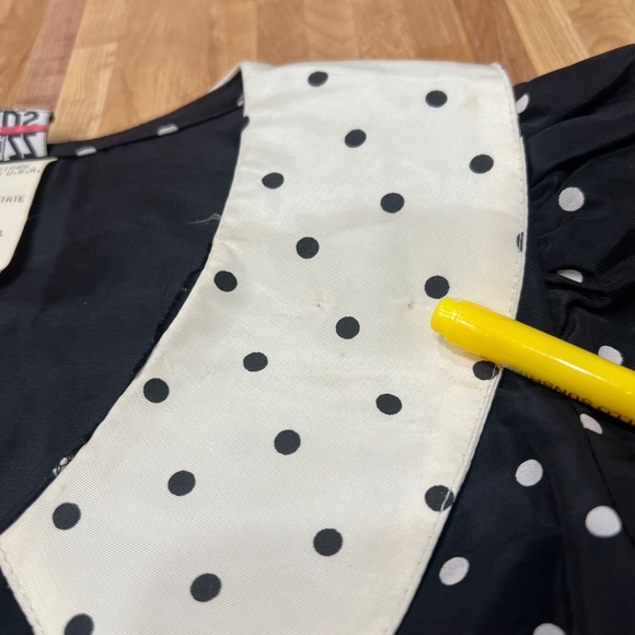 Vintage 80s Jazz Kids Black & White Polka Dot Dress Peplum Bow Puff Sleeve Size - Picture 8 of 12